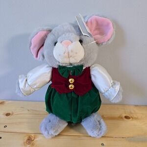 Vintage Gibson Greetings Christmas Mouse Plush Stuffed Animal 12” 1990s Holiday